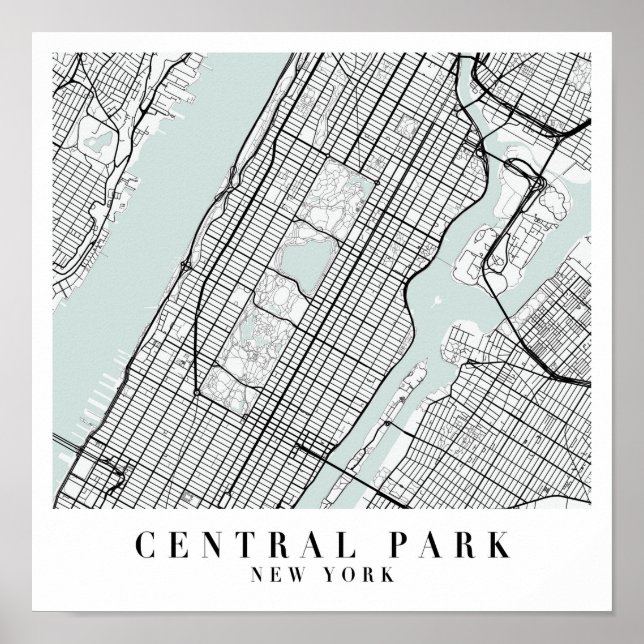 Affiche Central Park New York Blue Water Street Carte (Devant)