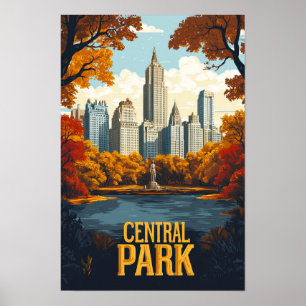 Affiche Central Park NYC USA Illustration Vintage Voyage