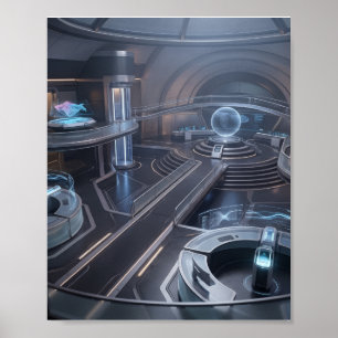 Affiche Centre de Commande de Jeux Cybernétiques Futuriste