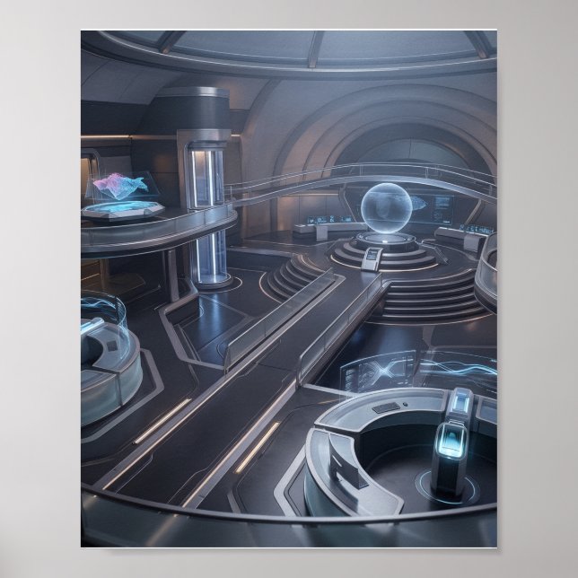 Affiche Centre de Commande de Jeux Cybernétiques Futuriste (Devant)