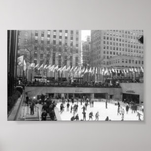 Affiche Centre, noir et blanc du patinage de glace NYC