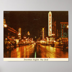Affiche Centre-ville Buffalo NY la nuit Vintage