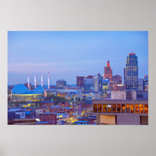 Affiche Centre-ville de Kansas City, Missouri, au crépuscu