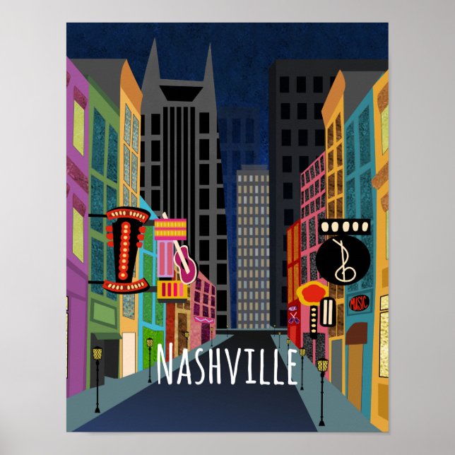 Affiche Centre-ville de Nashville la nuit (Devant)
