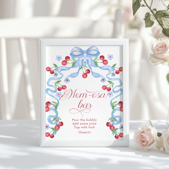 Affiche Cerceau Bleu Cerise Bar Momosa Baby Shower (Créateur téléchargé)