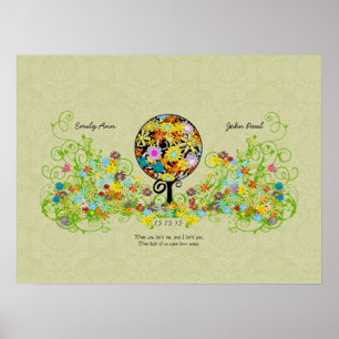 Affiche Cercle d'amour de l'arbre fleuri de mariage de la