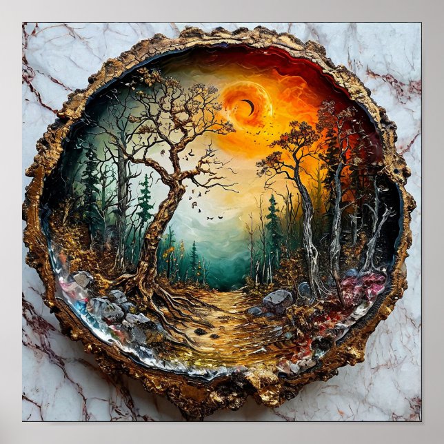 Affiche Cercle de bois Fantastique Forêt Magique Coucher d (Devant)
