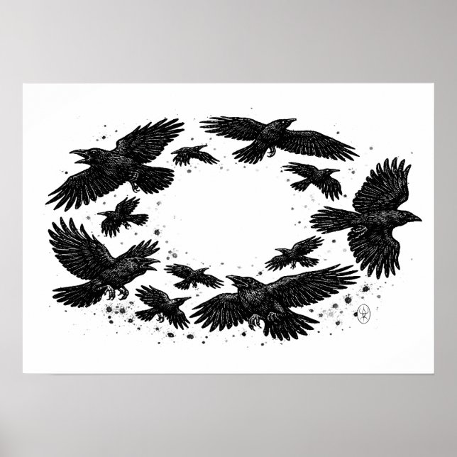 Affiche Cercle de corbeaux – Illustration à l'encre hantée (Devant)