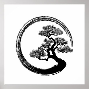 Affiche Cercle de zen d'Enso et arbre de bonsaïs