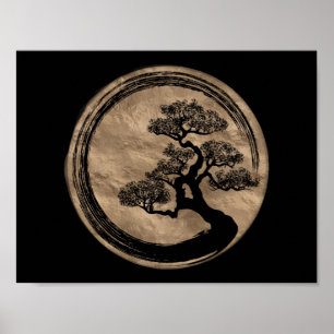 Affiche Cercle de zen d'Enso et or d'arbre de bonsaïs