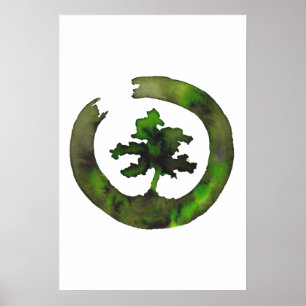 Affiche Cercle Enso Bonsaï Vert