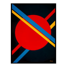 Cercle rouge avec diagonales bleu et jaune Bauhaus