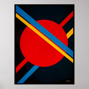 Affiche Cercle rouge avec diagonales bleu et jaune Bauhaus