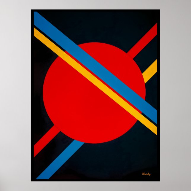 Affiche Cercle rouge avec diagonales bleu et jaune Bauhaus (Devant)