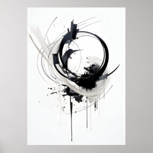 Affiche Cercle Zen Abstrait noir et blanc