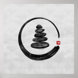 Affiche Cercle Zen Enso et pierres Zen - Aquarelle