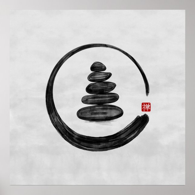Affiche Cercle Zen Enso et pierres Zen - Aquarelle (Devant)