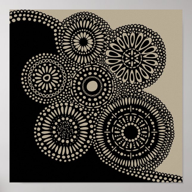 Affiche Cercles Abstraits Fleurs de points Noir sur Tan Im (Devant)