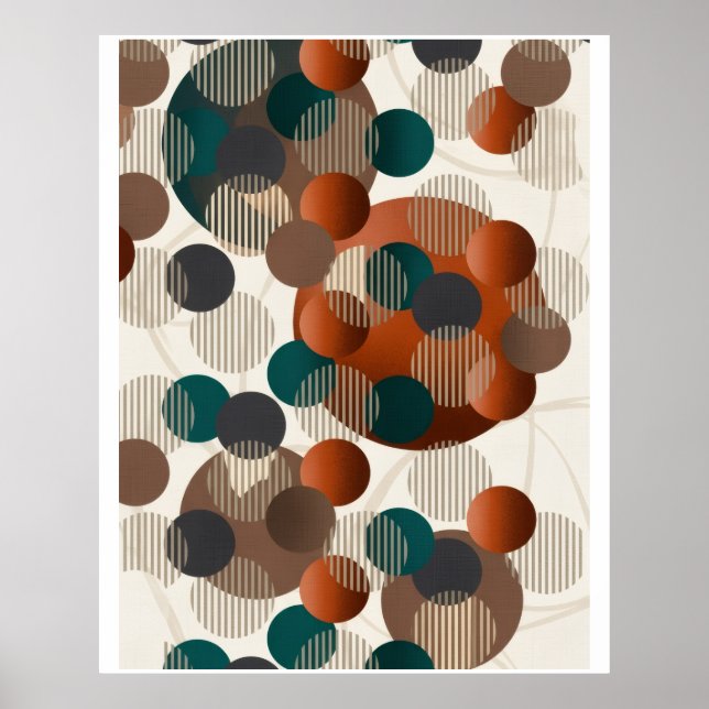 Affiche Cercles Abstraits Géométriques Marron Et Bleu Mode (Devant)