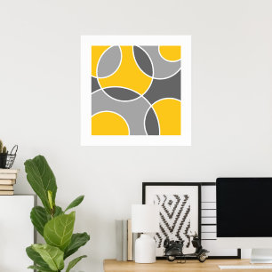 Affiche Cercles Abstraits gris Jaune Jeter Oreiller