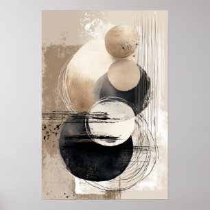 Affiche Cercles Abstraits Neutres Beige Noir Minimaliste