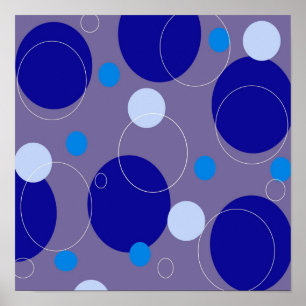 Affiche Cercles Bleus Rétro & Ovales Royal Periwinkle Aqua