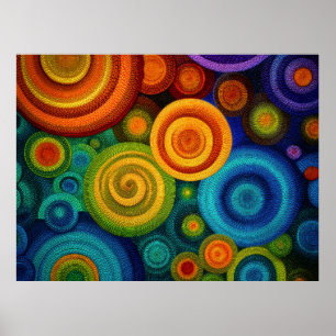 Affiche Cercles concentriques abstraits en multicolore vib