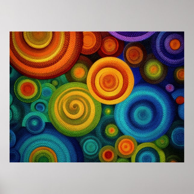 Affiche Cercles concentriques abstraits en multicolore vib (Devant)