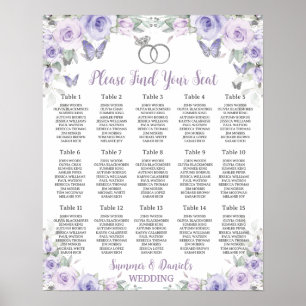 Affiche Cercles de Mariage Floral de lavande violette
