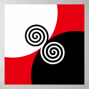 Affiche Cercles de spirale abstraits sur fond noir rouge e