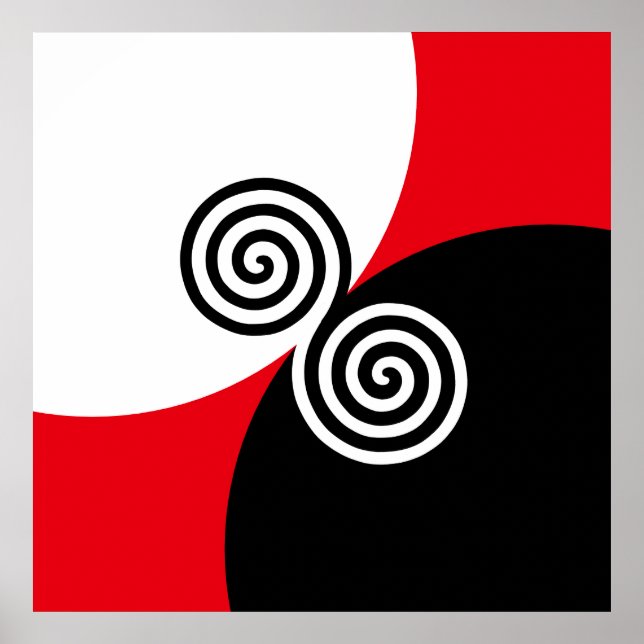 Affiche Cercles de spirale abstraits sur fond noir rouge e (Devant)