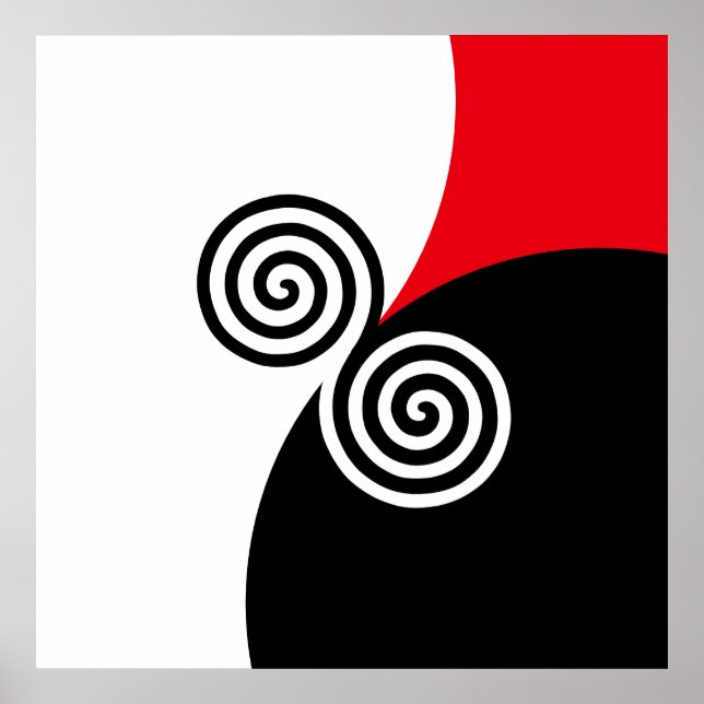 Affiche Cercles de spirale abstraits sur fond noir rouge e (Devant)
