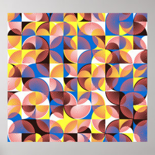 Affiche Cercles du milieu du siècle, rayures, tuiles vinta