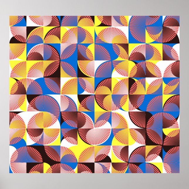 Affiche Cercles du milieu du siècle, rayures, tuiles vinta (Devant)