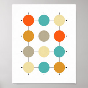 Affiche Cercles en bronze à crème turquoise orange sur gri
