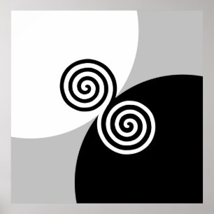 Affiche Cercles en spirale abstraits sur fond gris noir et