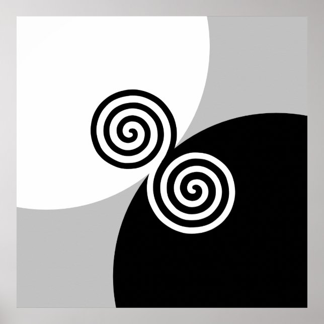 Affiche Cercles en spirale abstraits sur fond gris noir et (Devant)