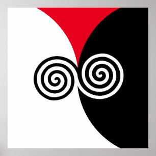 Affiche Cercles en spirale abstraits sur fond noir rouge e