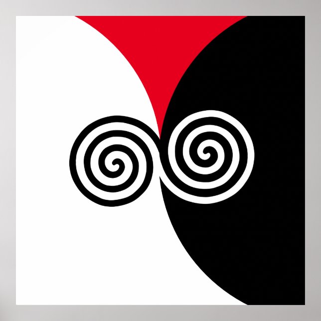 Affiche Cercles en spirale abstraits sur fond noir rouge e (Devant)