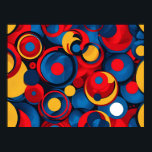 Affiche Cercles géométriques d'art pop rétro<br><div class="desc">Soyez audacieux avec ce motif rétro dynamique et énergique. Inspiré par le pop art des années 60 et le design moderne, cette oeuvre présente une explosion ludique de cercles et d'anneaux chevauchants dans une palette classique de rouge, bleu et jaune. C'est un design amusant, accrocheur et gai sans s'excuser, plein...</div>