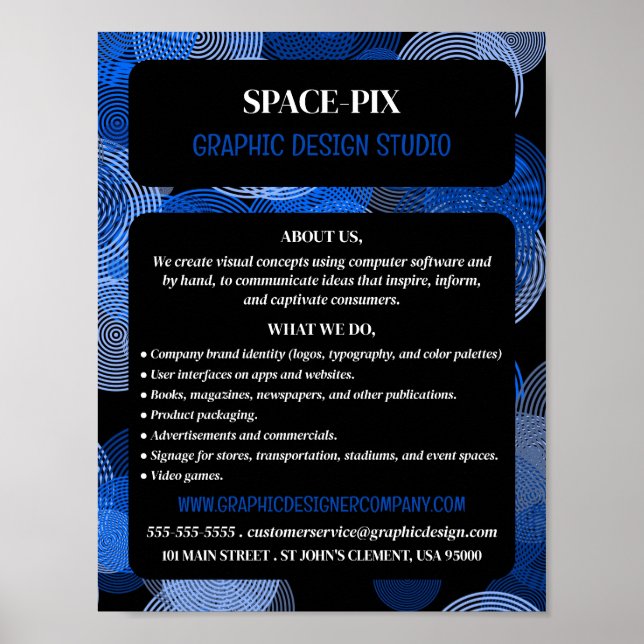 Affiche Cercles Graphiques Bleus, Graphic Designer publici (Devant)