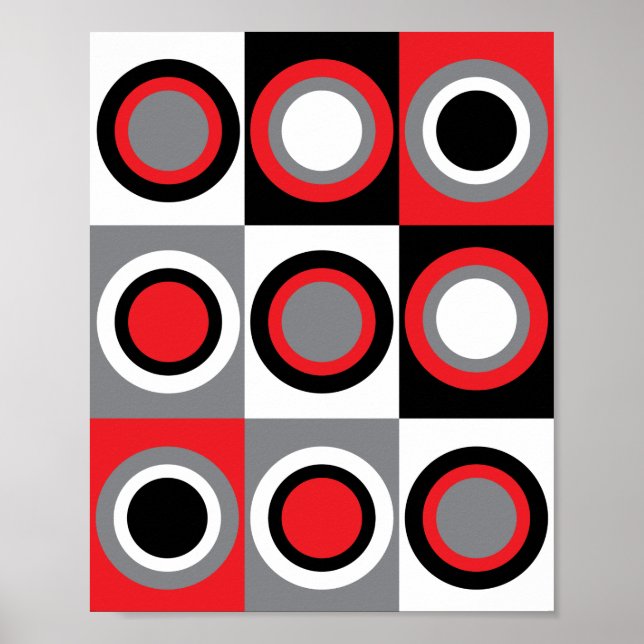 Affiche Cercles Motif rouge gris noir blanc (Devant)