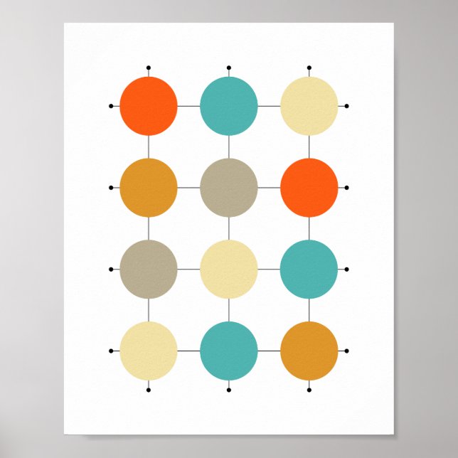 Affiche Cercles orange turquoise crème beige sur grille (Devant)