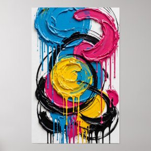 Affiche Cercles Pop Dégoulinant - Bleu Rose Jaune Noir Col