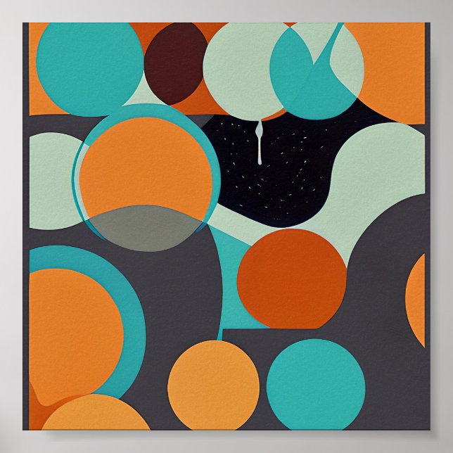 Affiche Cercles rétro orange et turquoise (Devant)
