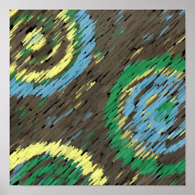 Affiche cercles vert brun jaune art moderne abstrait (Devant)