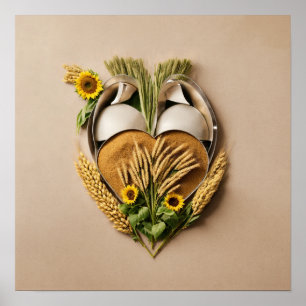 Affiche Céréales Biologiques en forme de cœur et Tournesol