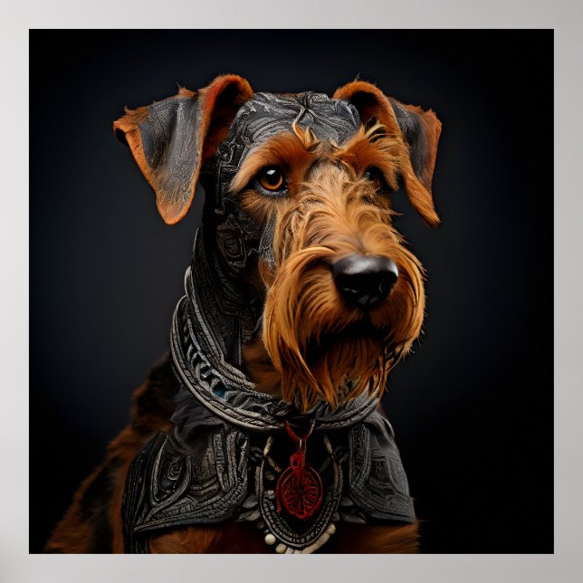 Affiche Cérémonial Airedale Terrier en Guerrier Attire (Devant)