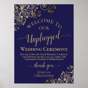 Affiche Cérémonie de Mariage Blue & Gold Chic Unplugged de