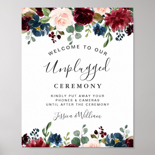 Affiche Cérémonie de mariage Burgundy Navy Blush Unplugged (Devant)